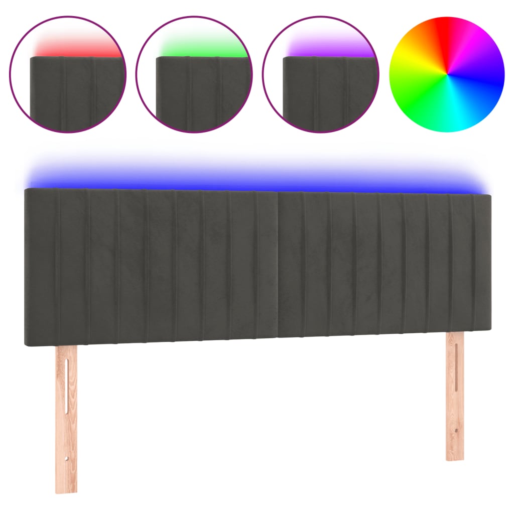 LED uzglavlje tamnosivo 144x5x78/88 cm baršunasto