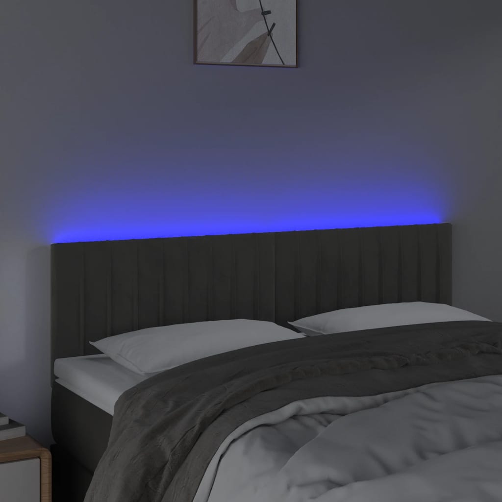 LED uzglavlje tamnosivo 144x5x78/88 cm baršunasto