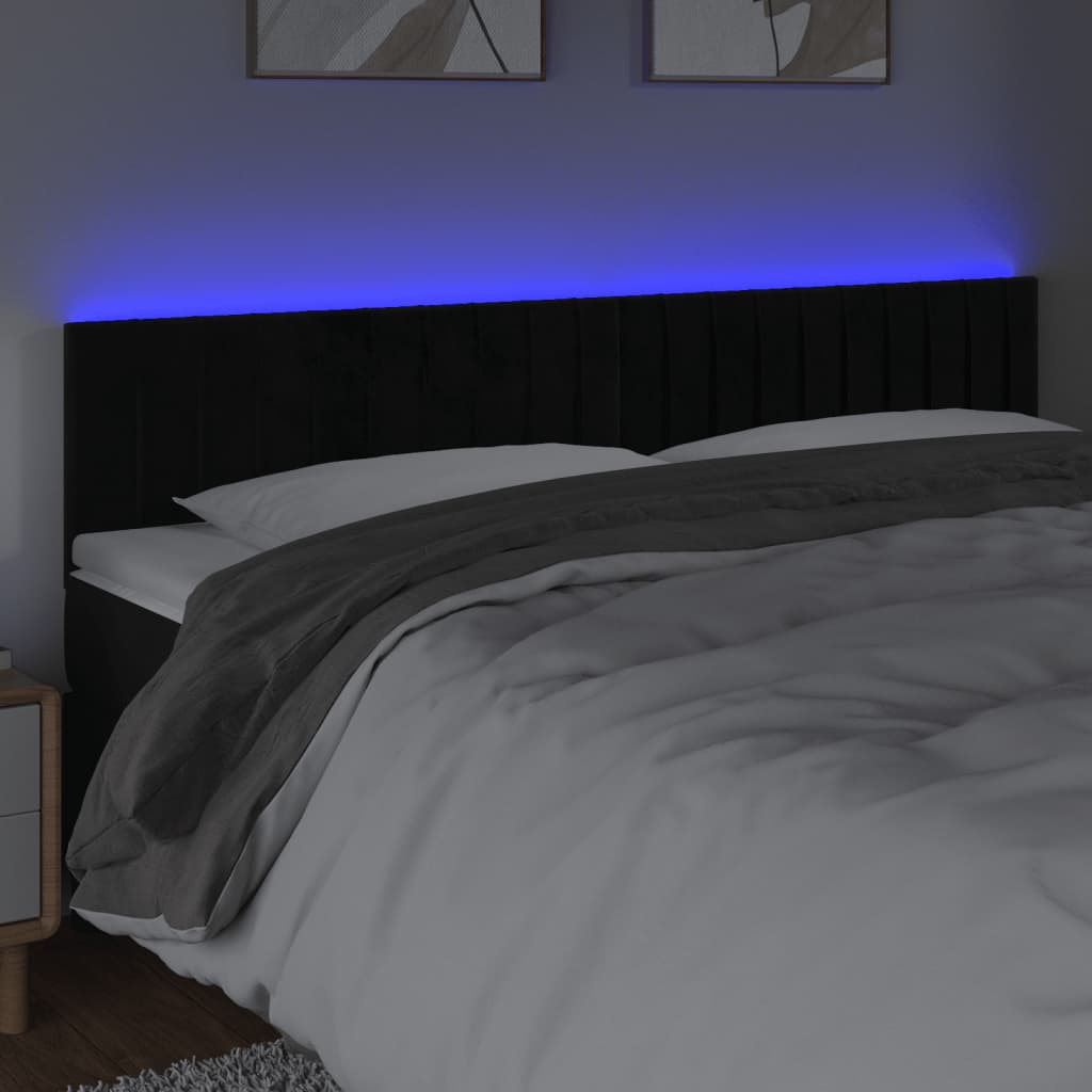 LED uzglavlje crno 160x5x78/88 cm baršunasto