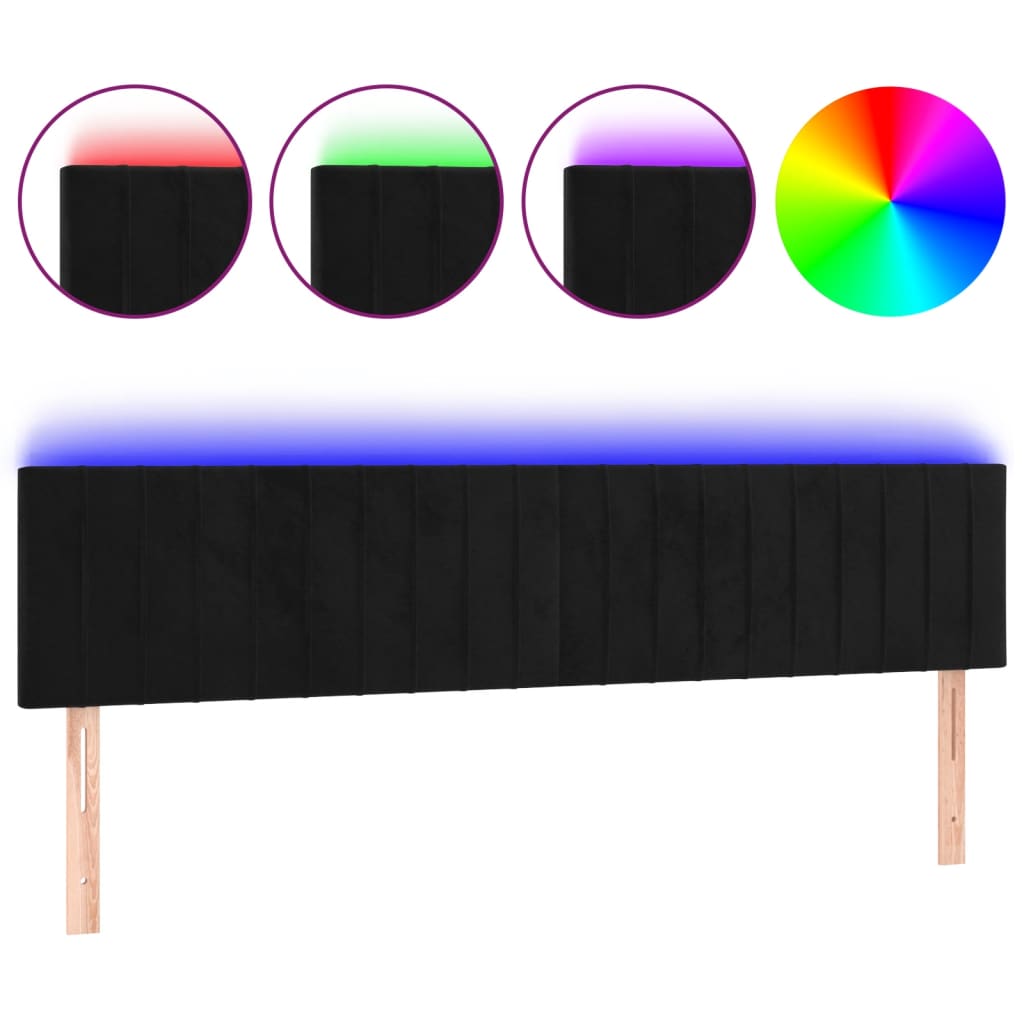 LED uzglavlje crno 180x5x78/88 cm baršunasto