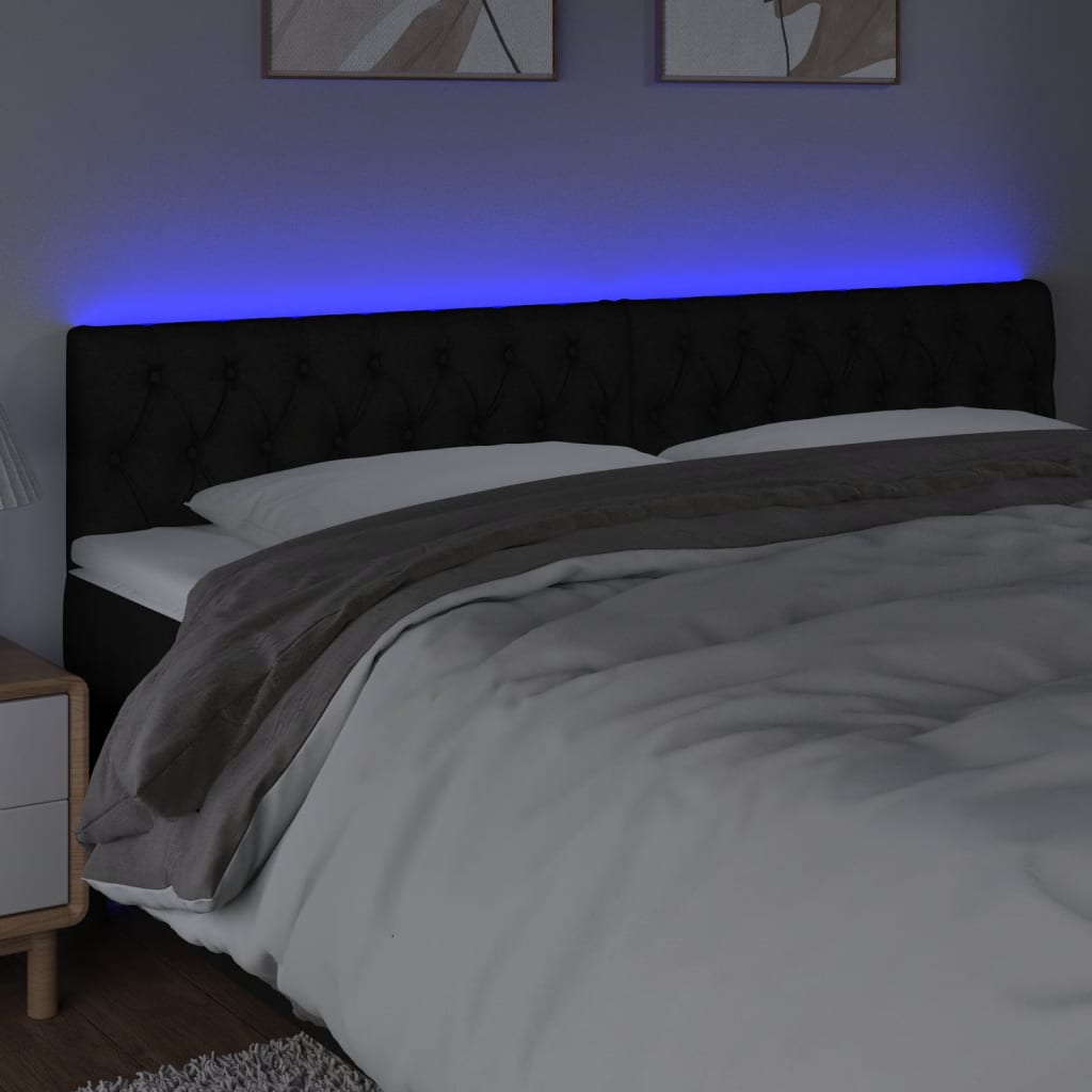 LED uzglavlje crno 200 x 7 x 78/88 cm od tkanine