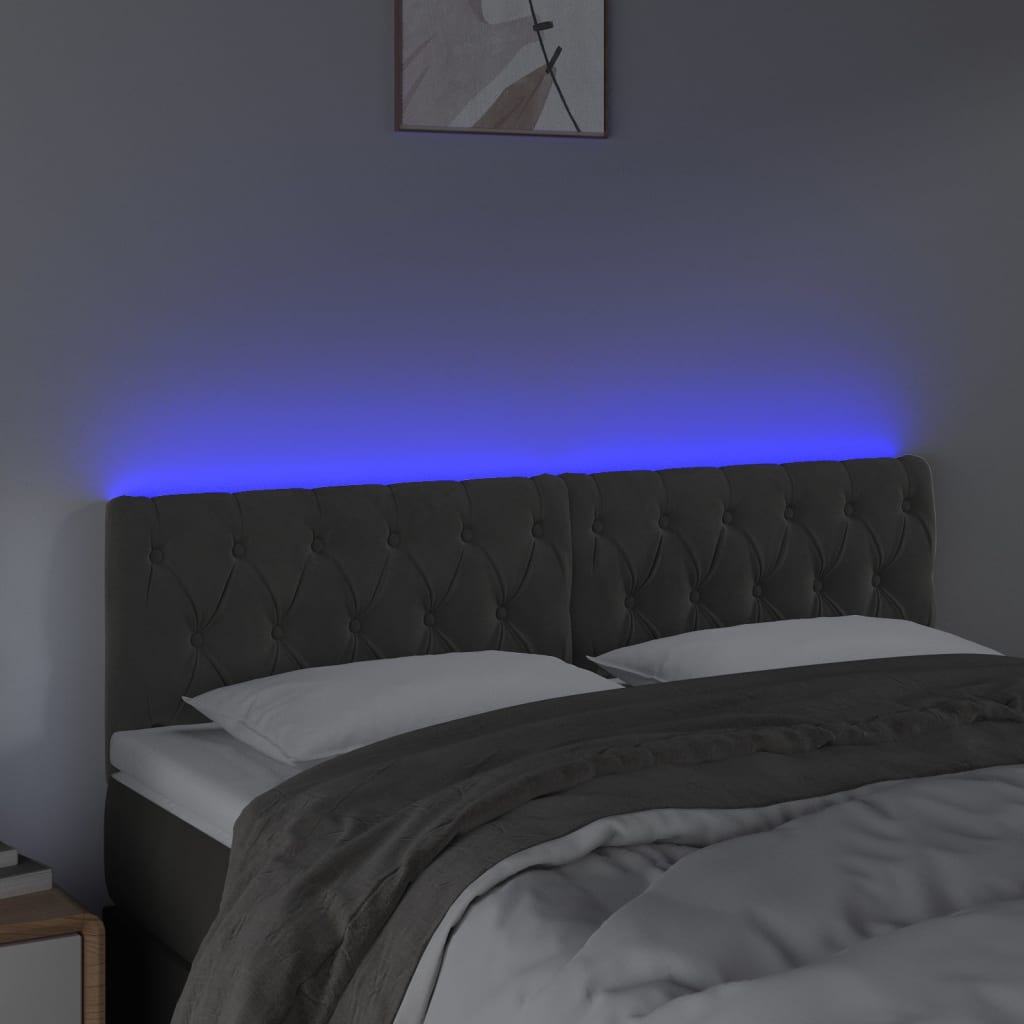 LED uzglavlje tamnosivo 144x7x78/88 cm baršunasto
