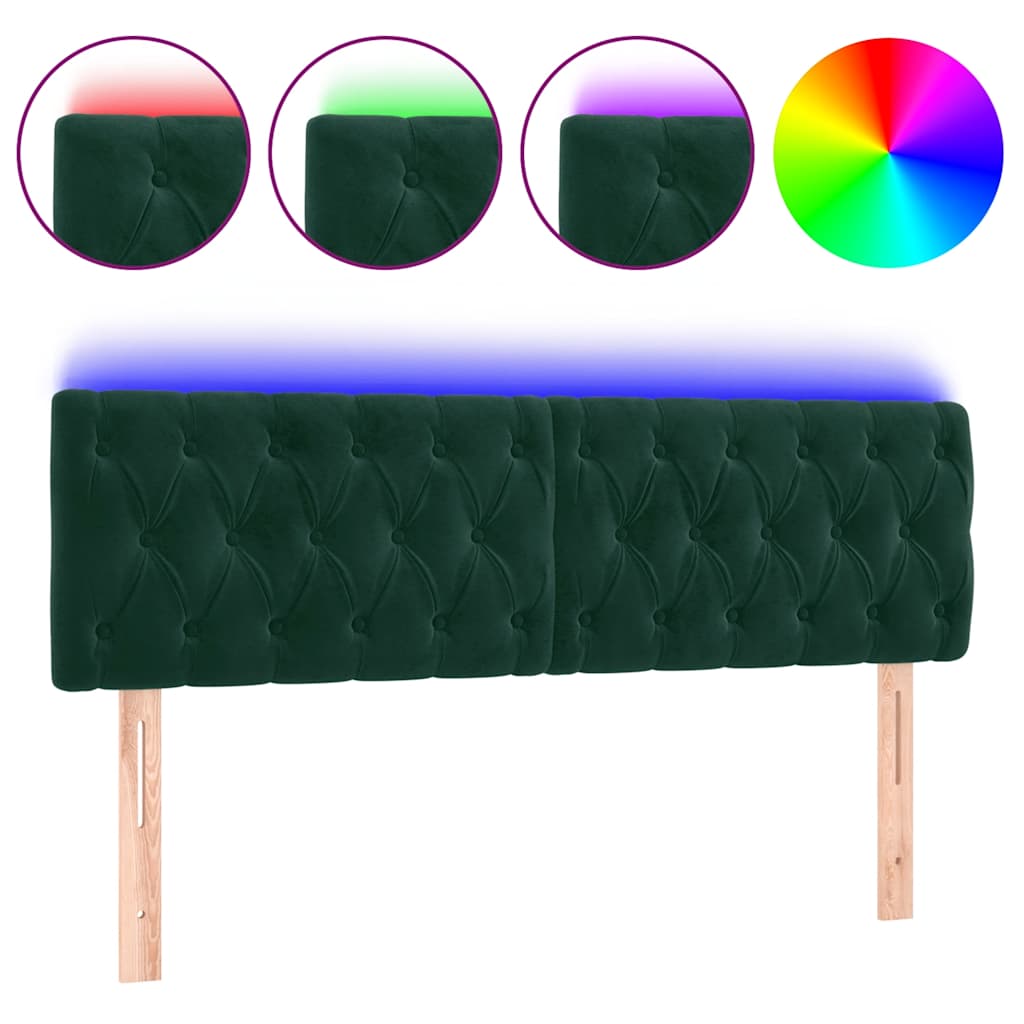 LED uzglavlje tamnozeleno 144x7x78/88 cm baršunasto