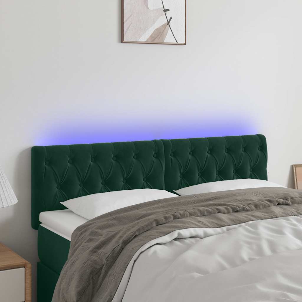 LED uzglavlje tamnozeleno 144x7x78/88 cm baršunasto