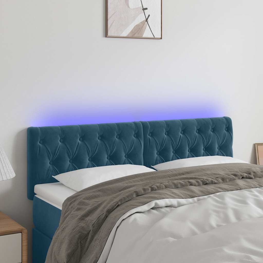 LED uzglavlje tamnoplavo 144x7x78/88 cm baršunasto