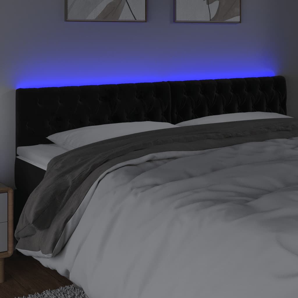 LED uzglavlje crno 200x7x78/88 cm baršunasto