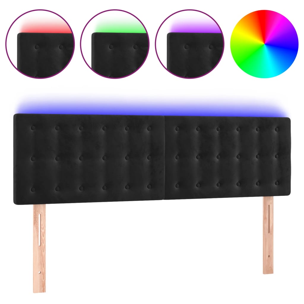 LED uzglavlje crno 144x5x78/88 cm baršunasto
