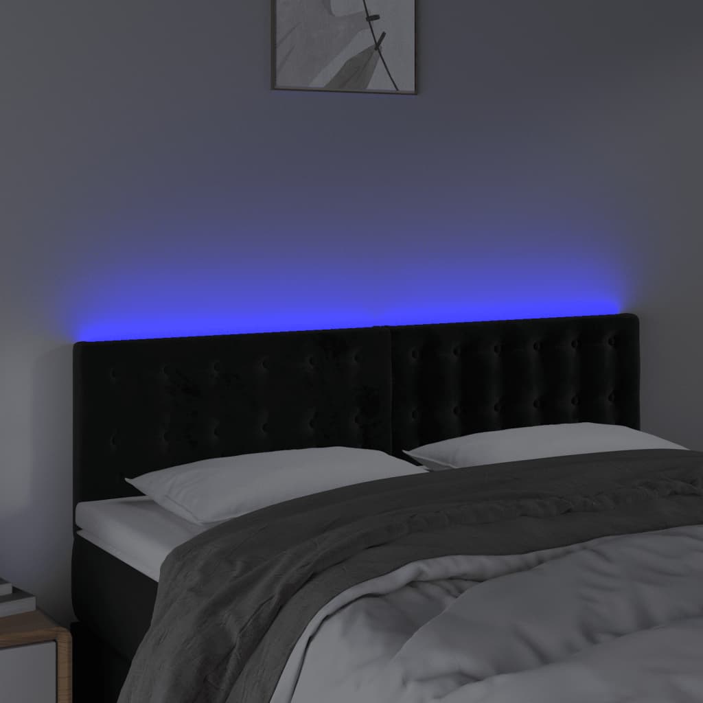 LED uzglavlje crno 144x5x78/88 cm baršunasto