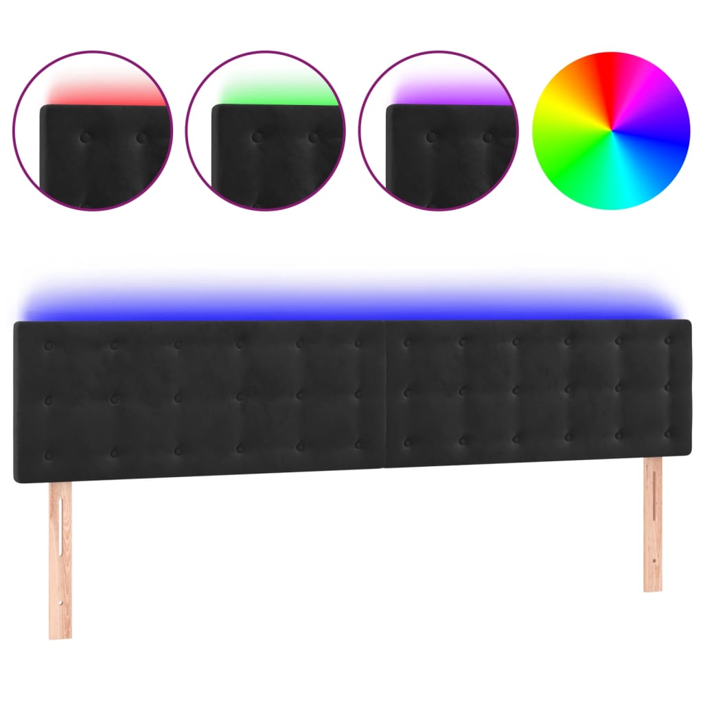 LED uzglavlje crno 180x5x78/88 cm baršunasto