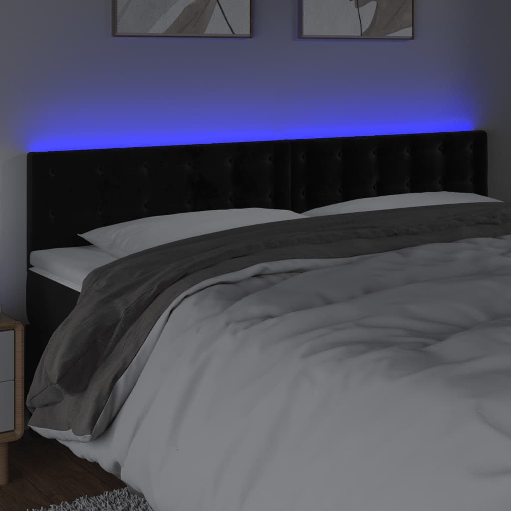 LED uzglavlje crno 200x5x78/88 cm baršunasto