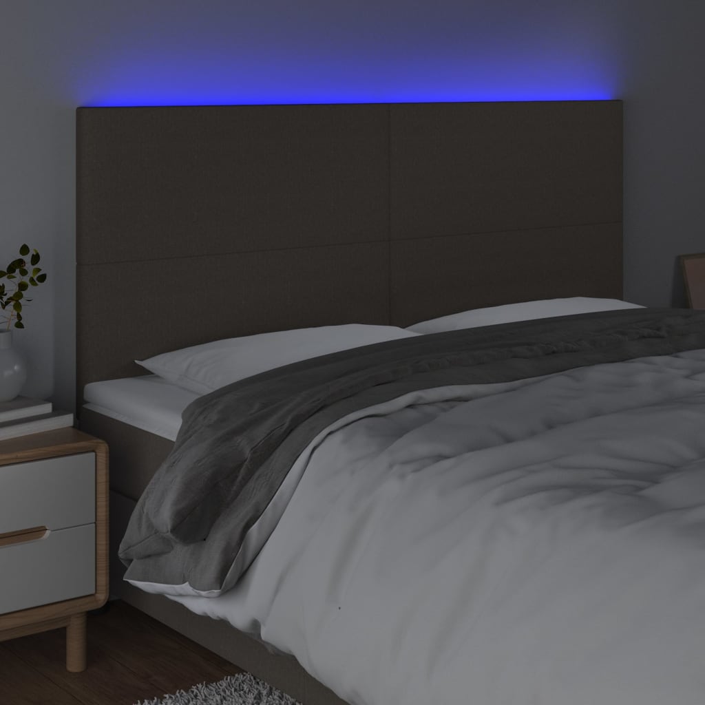 LED uzglavlje smeđesivo 200x5x118/128 cm od tkanine
