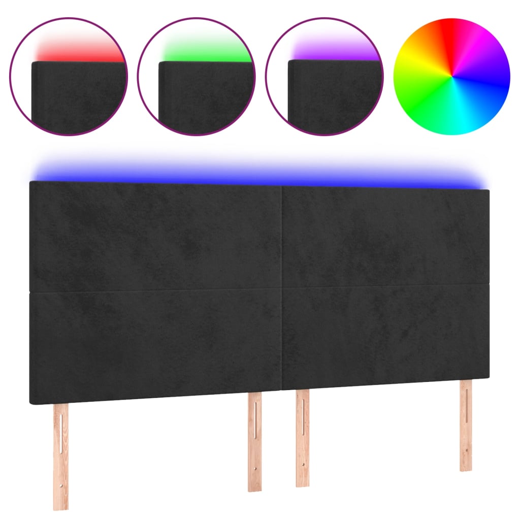 LED uzglavlje crno 180x5x118/128 cm baršunasto