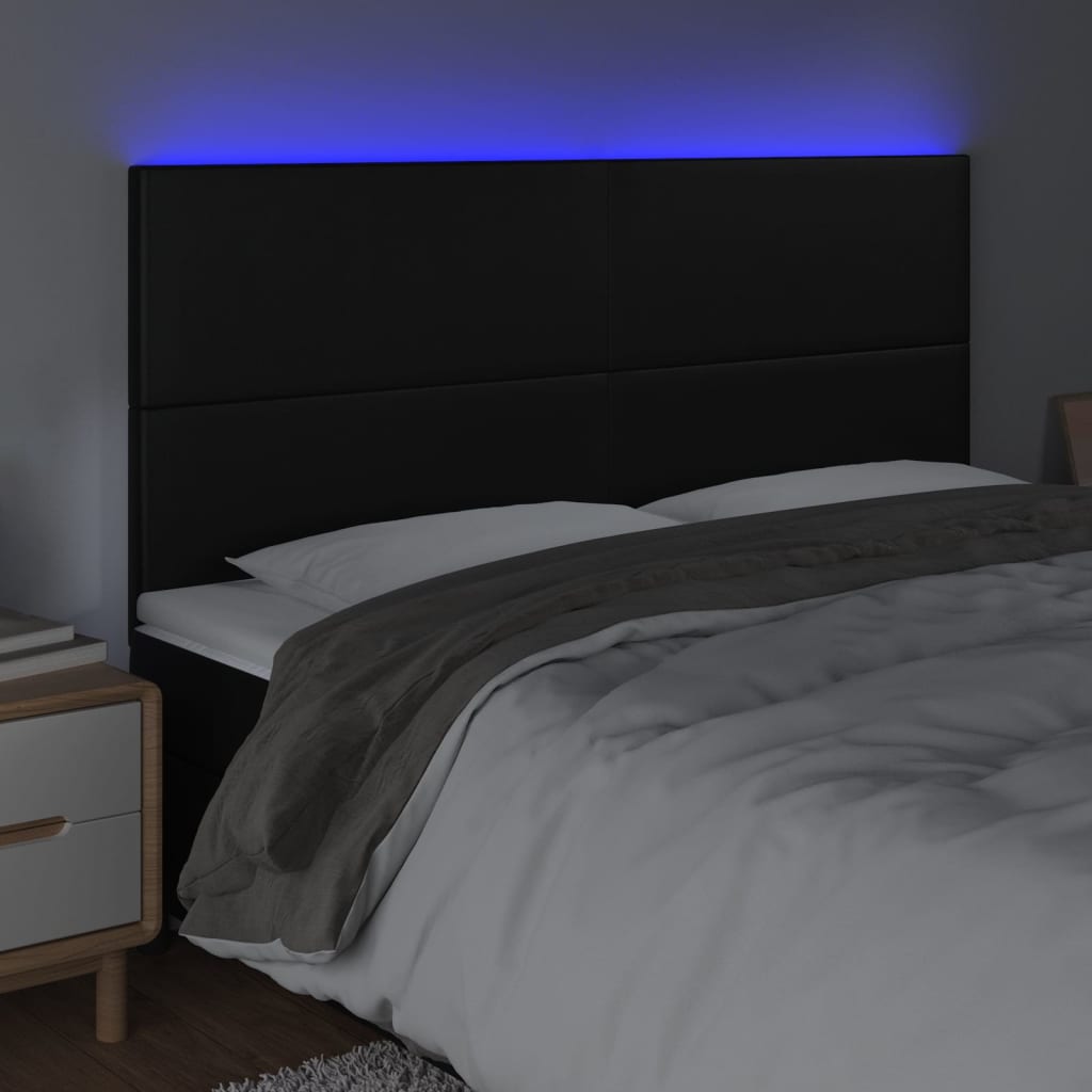 LED uzglavlje crno 200x5x118/128 cm od umjetne kože