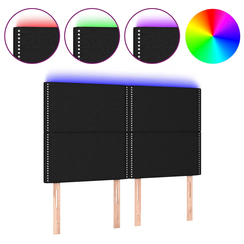 LED uzglavlje crno 144x5x118/128 cm od tkanine