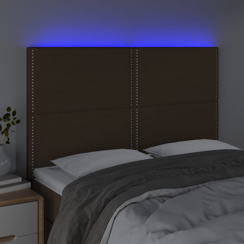 LED uzglavlje tamnosmeđe 144x5x118/128 cm od tkanine