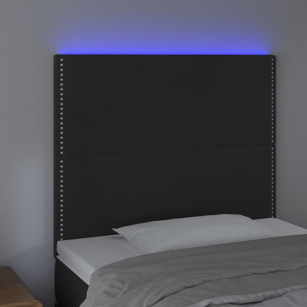 LED uzglavlje crno 90x5x118/128 cm baršunasto