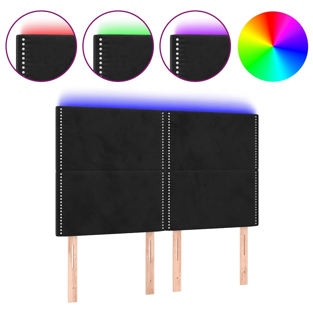 LED uzglavlje crno 144x5x118/128 cm baršunasto