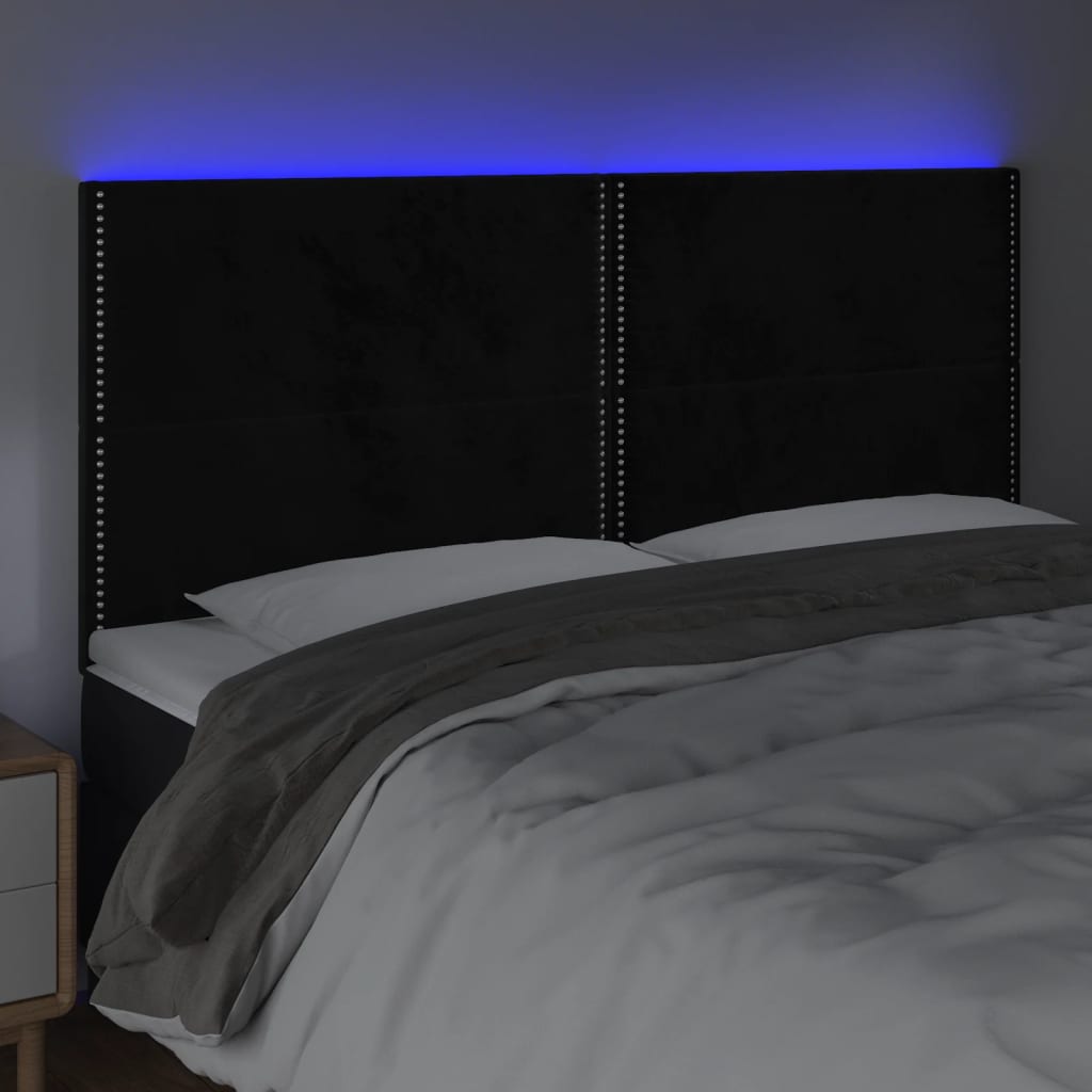 LED uzglavlje crno 180x5x118/128 cm baršunasto