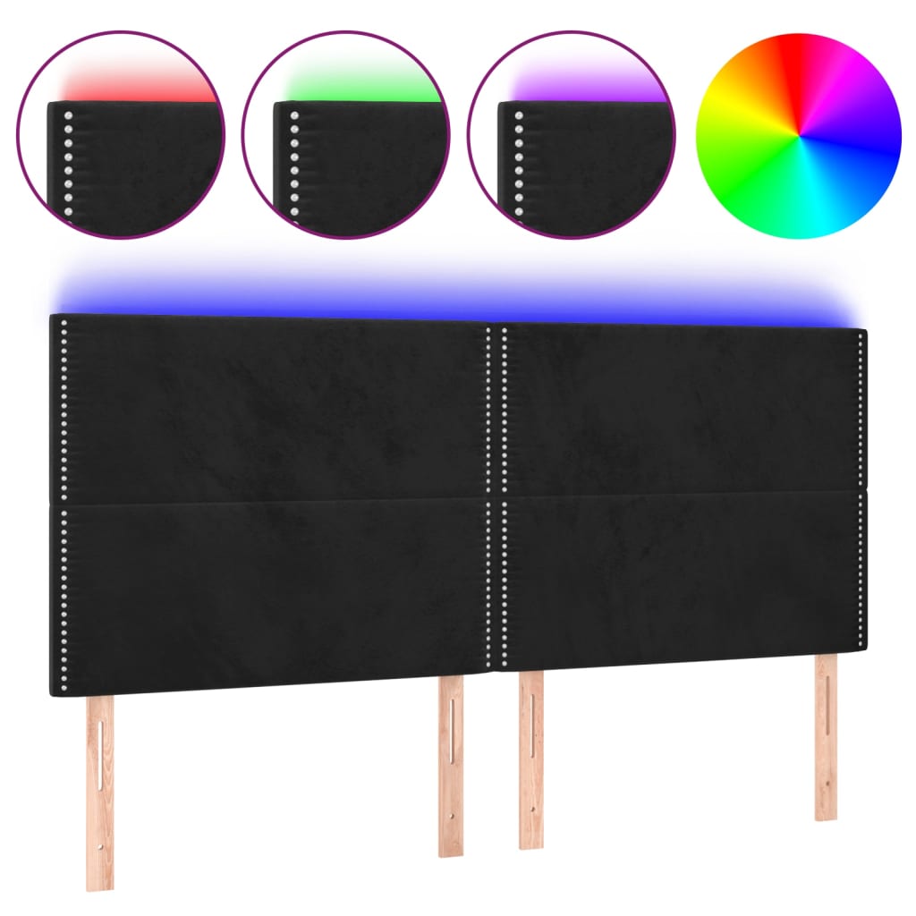 LED uzglavlje crno 200x5x118/128 cm baršunasto