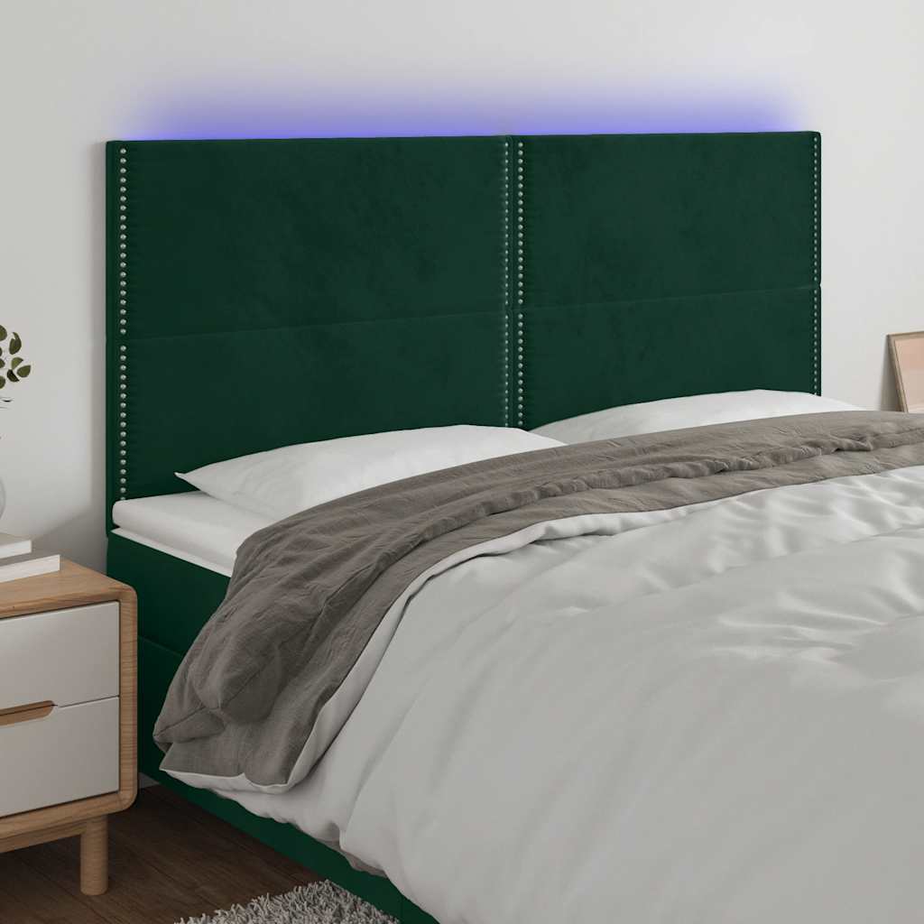 LED uzglavlje tamnozeleno 200x5x118/128 cm baršunasto