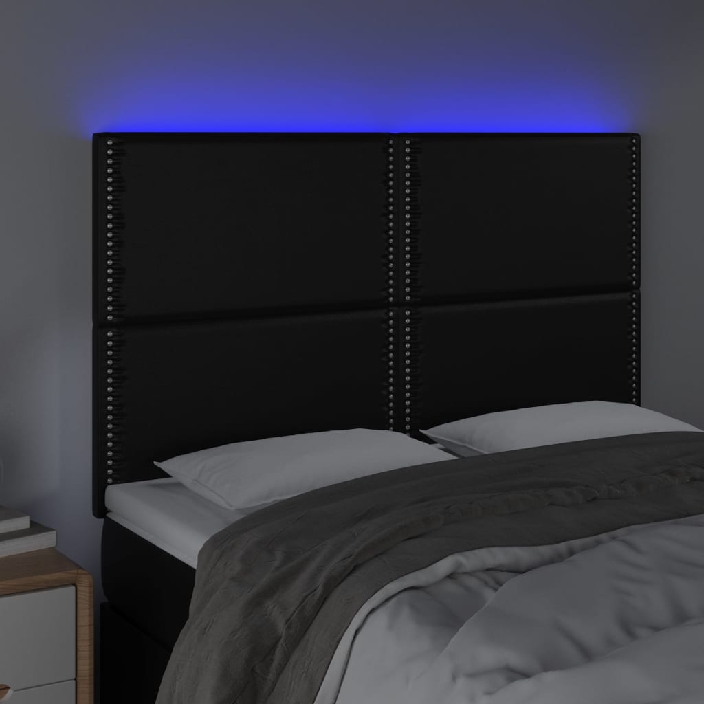 LED uzglavlje crno 144x5x118/128 cm od umjetna koža