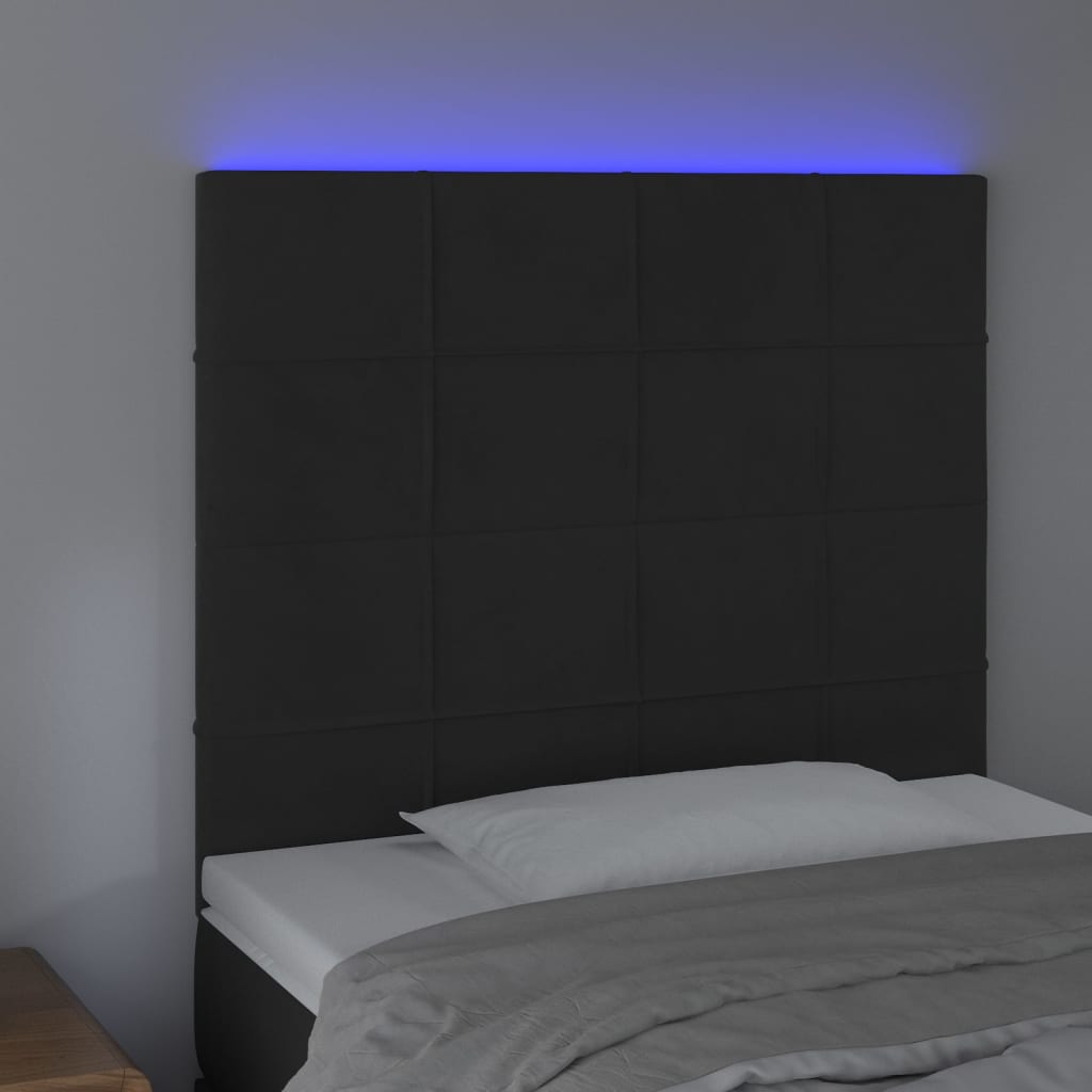 LED uzglavlje crno 100x5x118/128 cm baršunasto