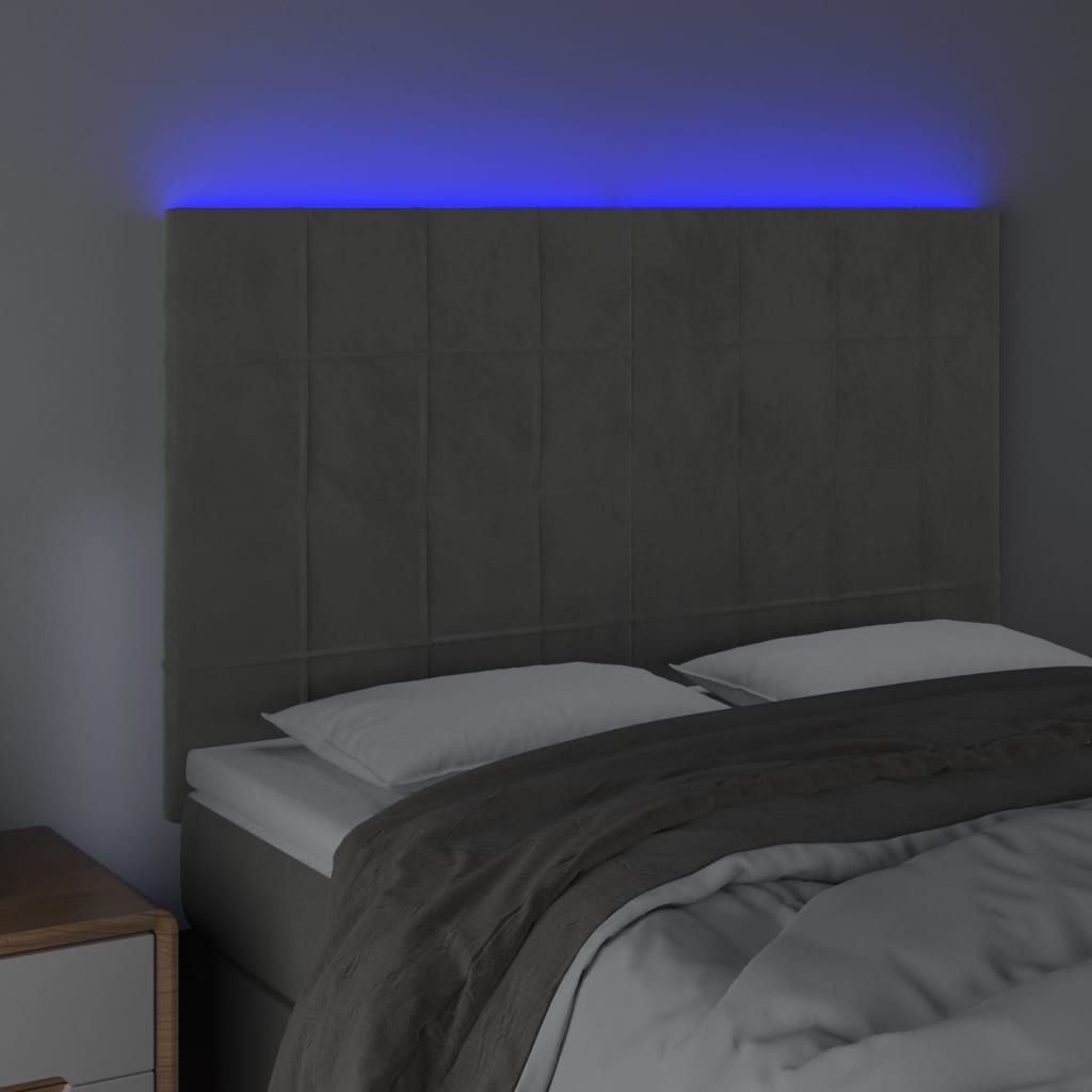 LED uzglavlje svjetlosivo 144x5x118/128 cm baršunasto