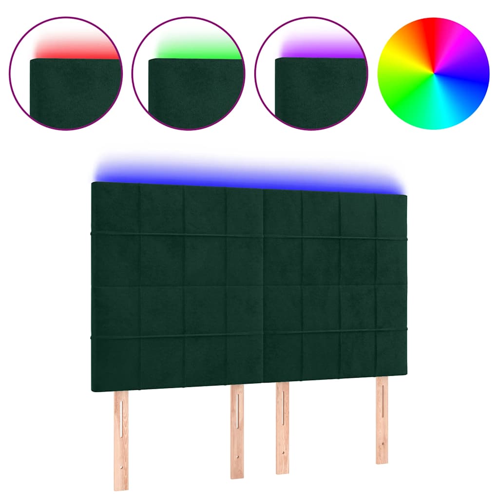 LED uzglavlje tamnozeleno 144x5x118/128 cm baršunasto