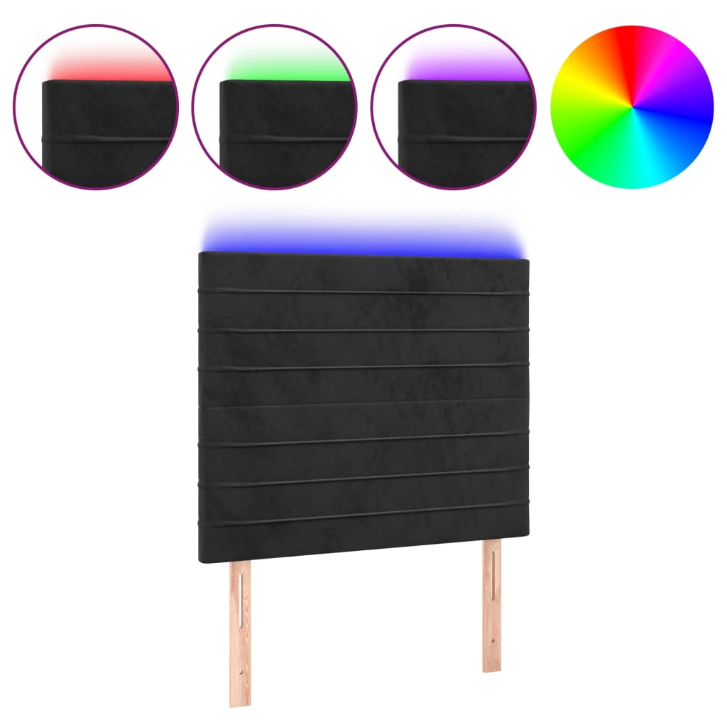 LED uzglavlje crno 90x5x118/128 cm baršunasto
