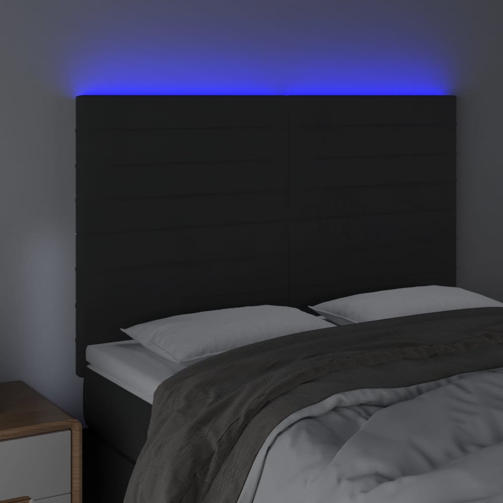 LED uzglavlje crno 144x5x118/128 cm baršunasto