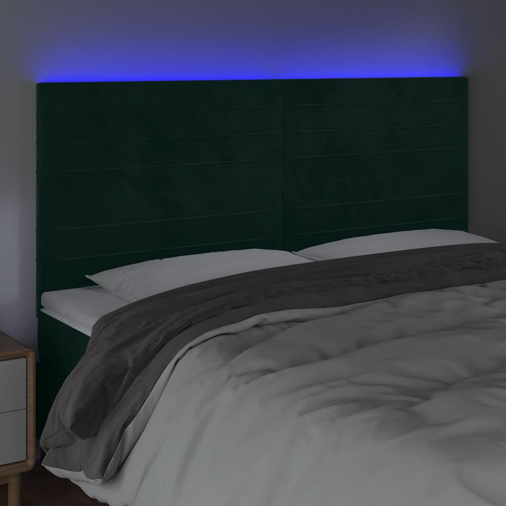 LED uzglavlje tamnozeleno 180x5x118/128 cm baršunasto