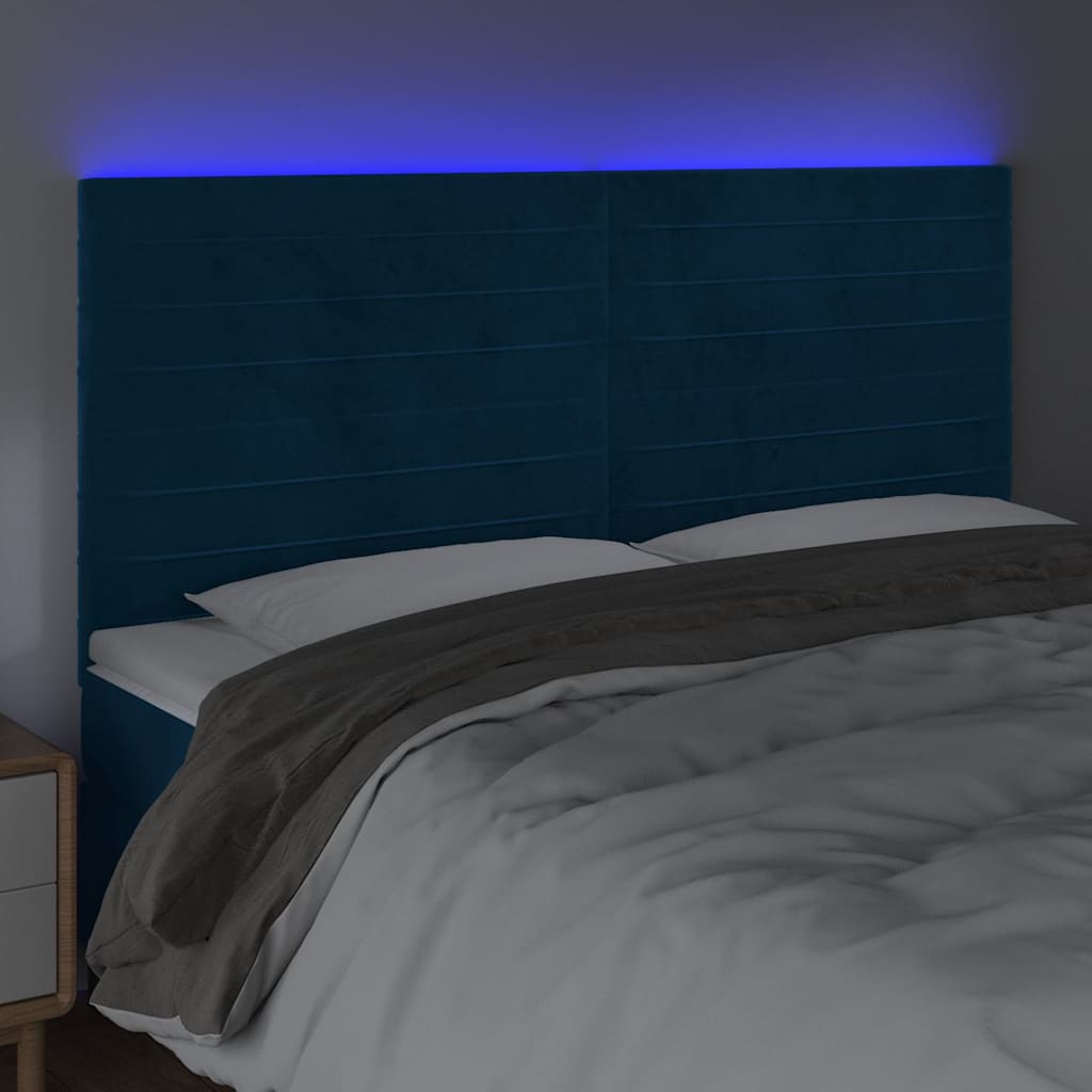 LED uzglavlje tamnoplavo 180x5x118/128 cm baršunasto