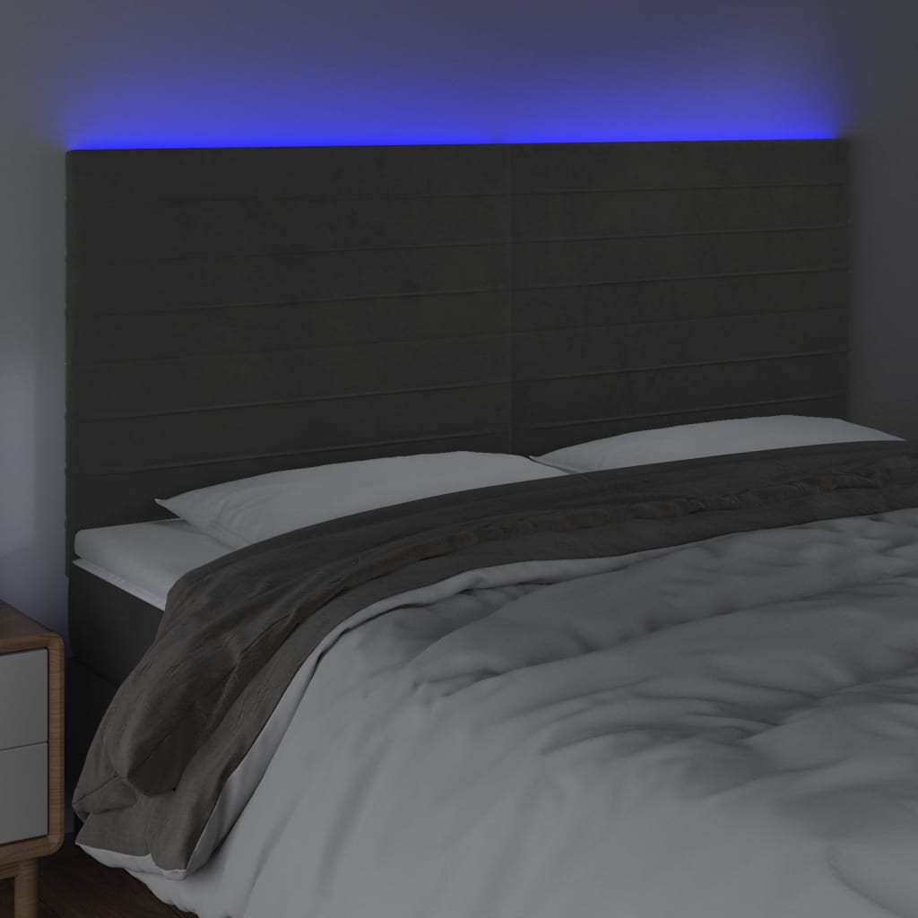 LED uzglavlje tamnosivo 200x5x118/128 cm baršunasto