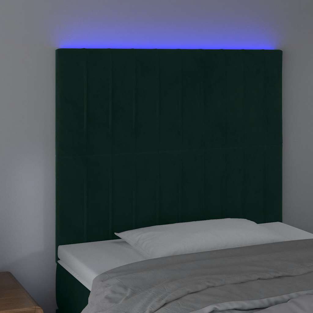 LED uzglavlje tamnozeleno 80x5x118/128 cm baršunasto