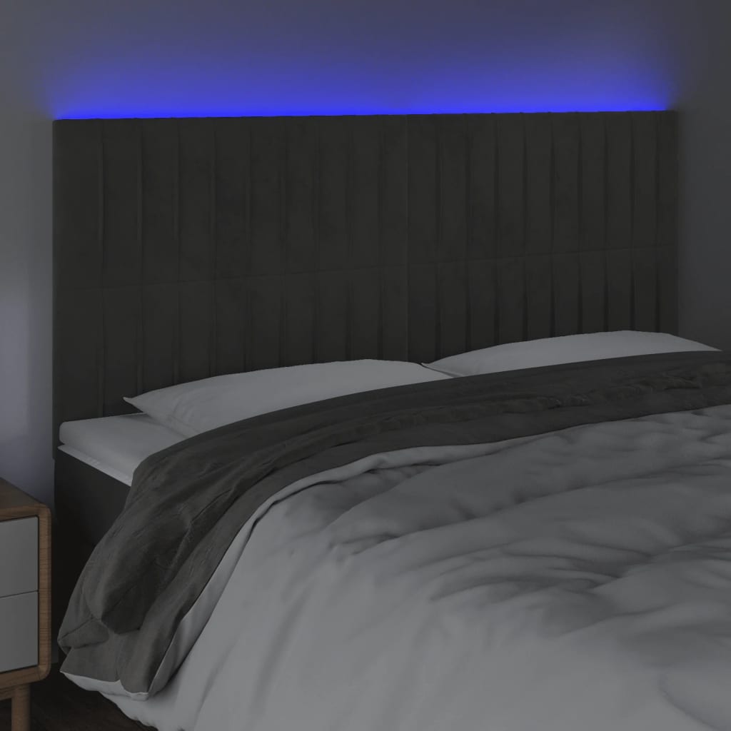 LED uzglavlje tamnosivo 160x5x118/128 cm baršunasto