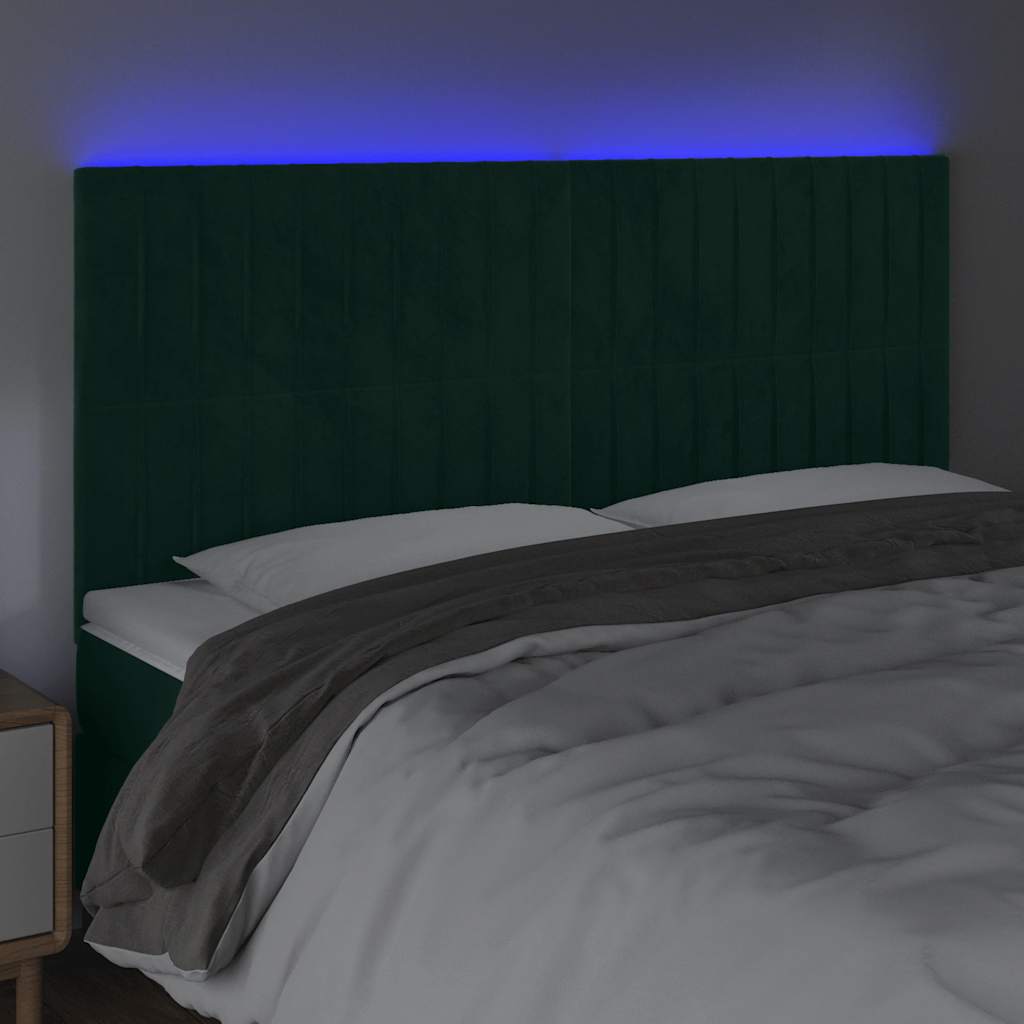 LED uzglavlje tamnozeleno 160x5x118/128 cm baršunasto