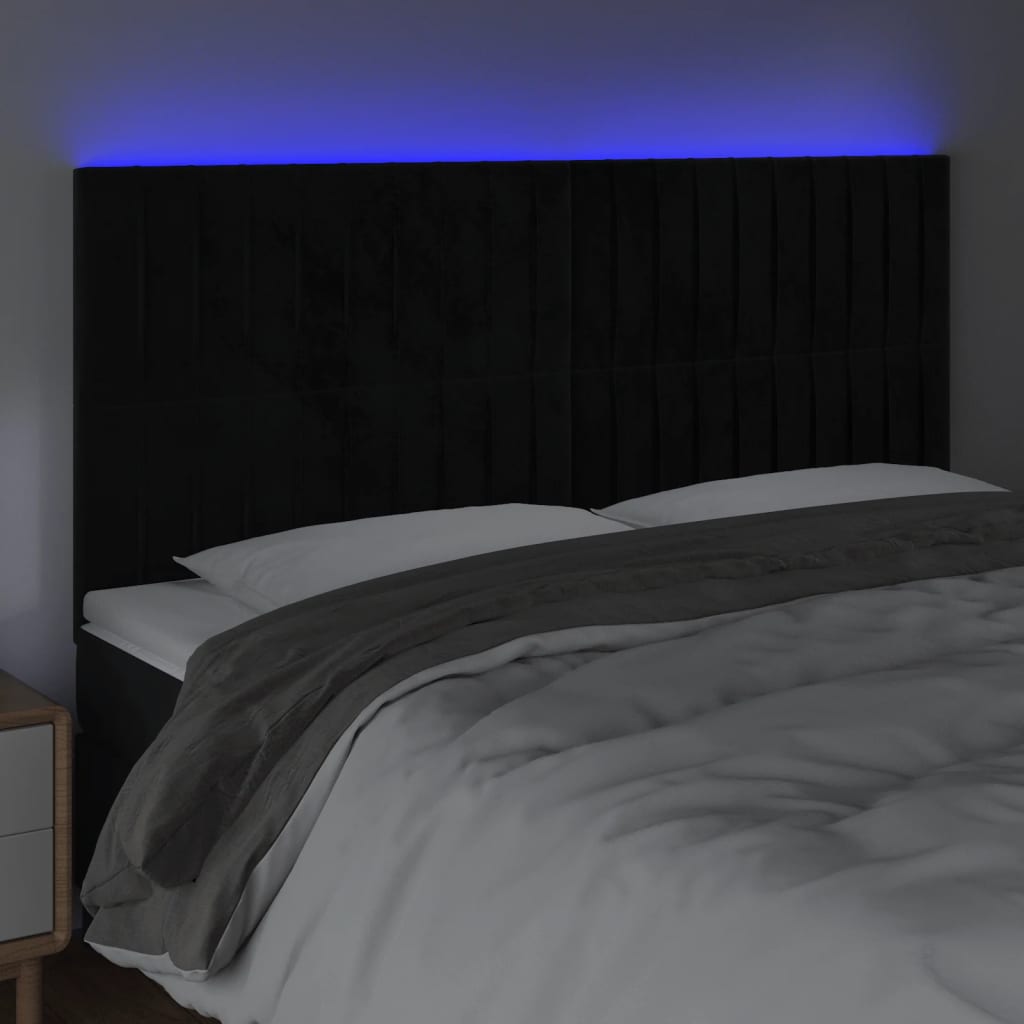 LED uzglavlje crno 180x5x118/128 cm baršunasto