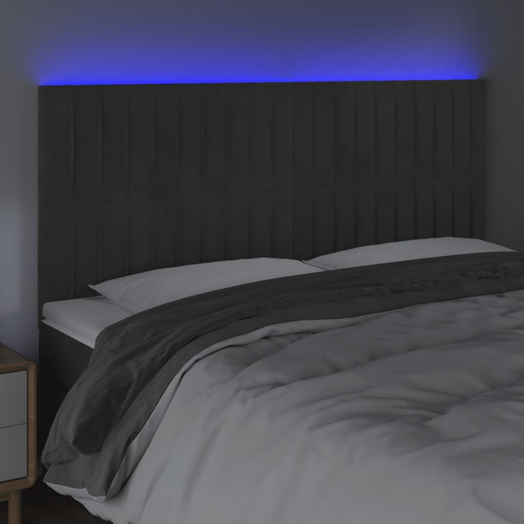 LED uzglavlje tamnosivo 200x5x118/128 cm baršunasto