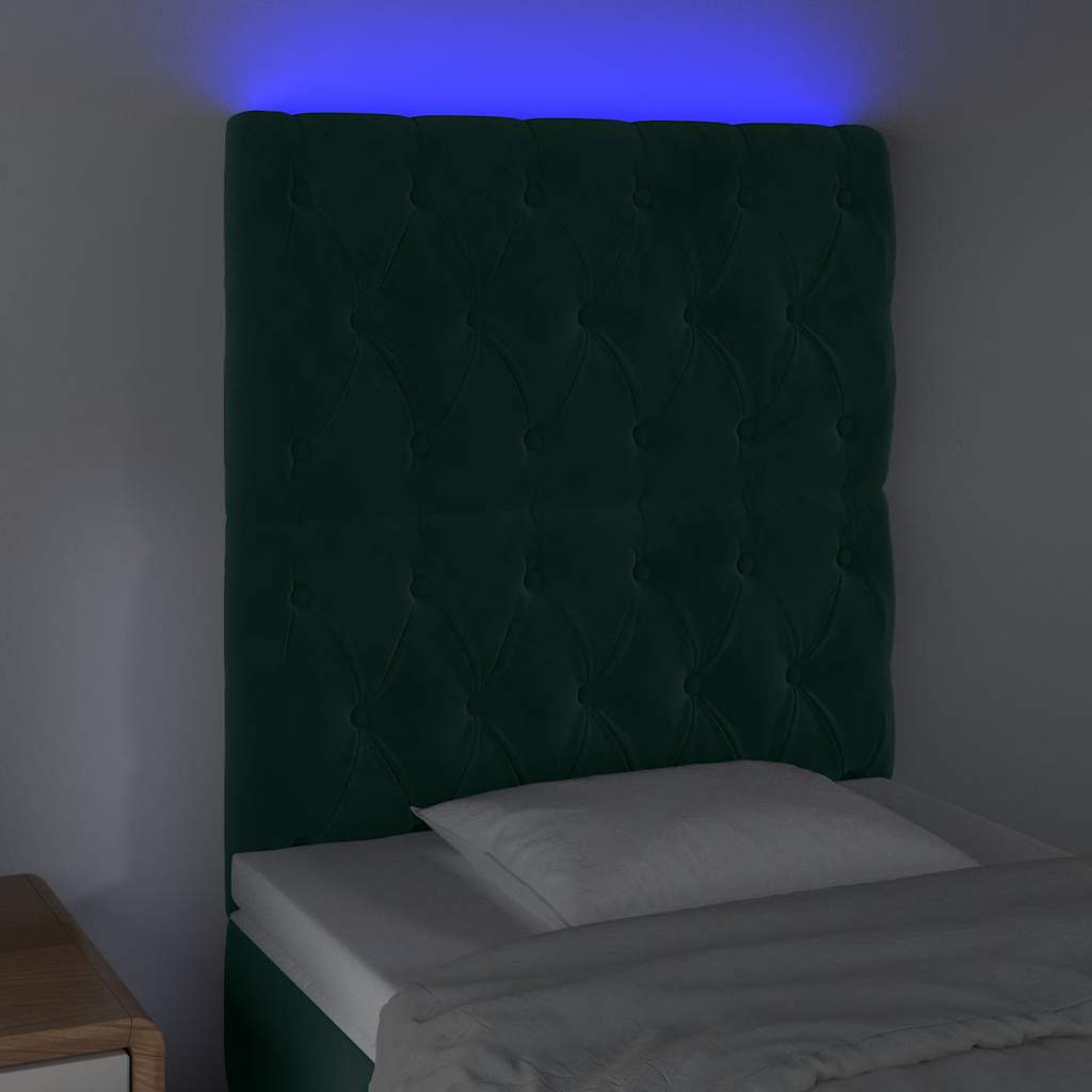 LED uzglavlje tamnozeleno 80x7x118/128 cm baršunasto