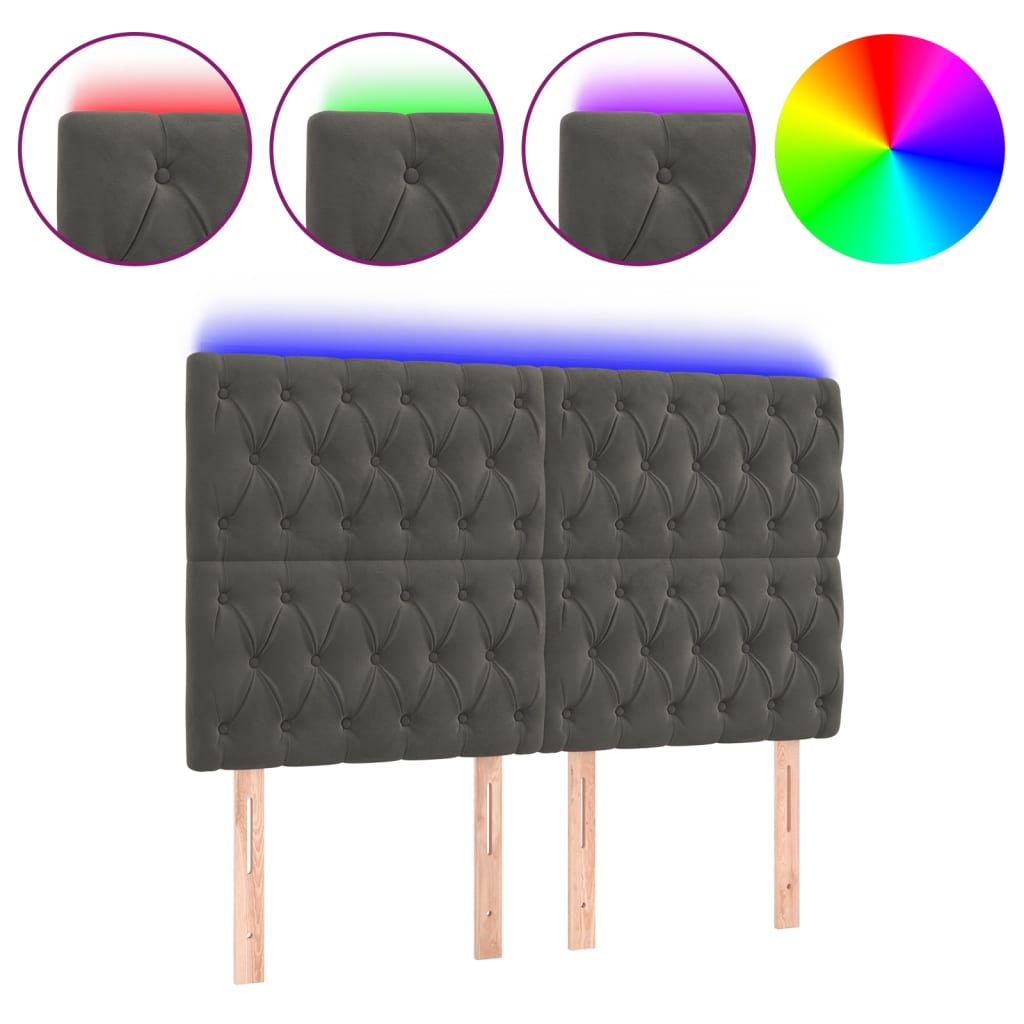 LED uzglavlje tamnosivo 144x7x118/128 cm baršunasto