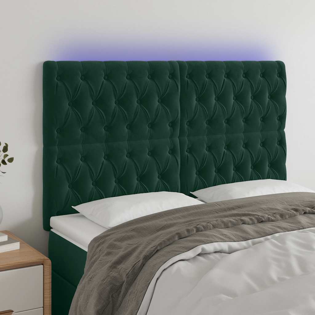 LED uzglavlje tamnozeleno 144x7x118/128 cm baršunasto