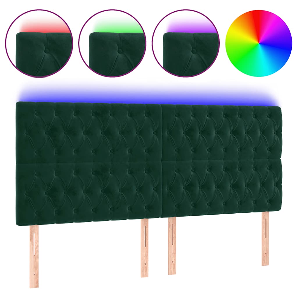 LED uzglavlje tamnozeleno 200x7x118/128 cm baršunasto