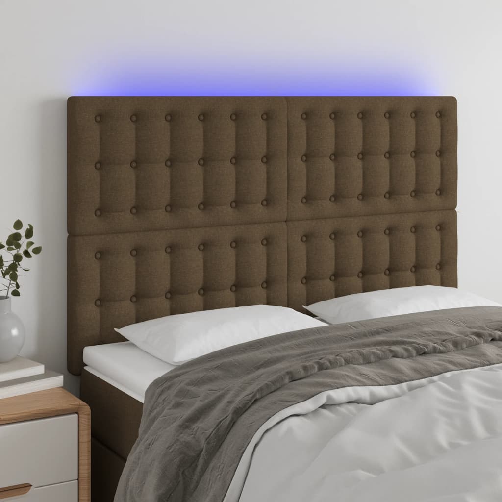 LED uzglavlje tamnosmeđe 144x5x118/128 cm od tkanine