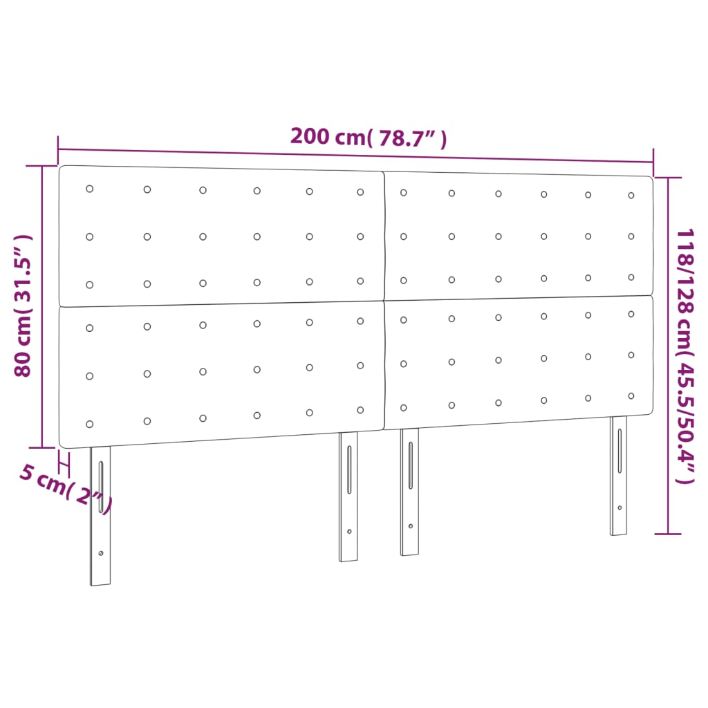 LED uzglavlje crno 200x5x118/128 cm od tkanine