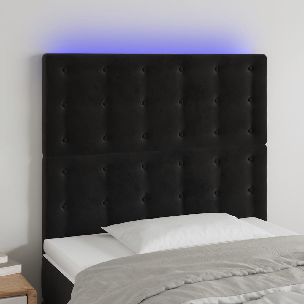 LED uzglavlje crno 90x5x118/128 cm baršunasto