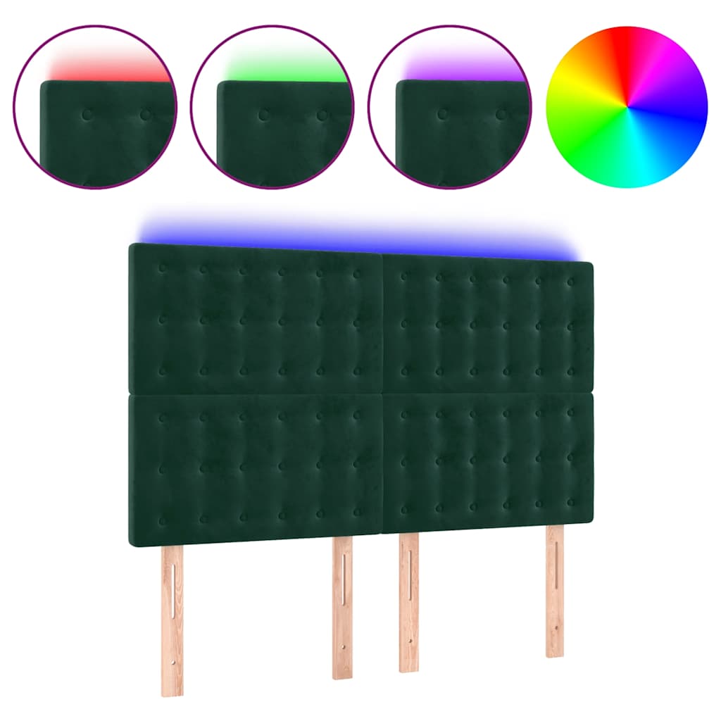 LED uzglavlje tamnozeleno 144x5x118/128 cm baršunasto