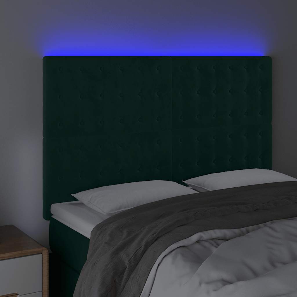 LED uzglavlje tamnozeleno 144x5x118/128 cm baršunasto