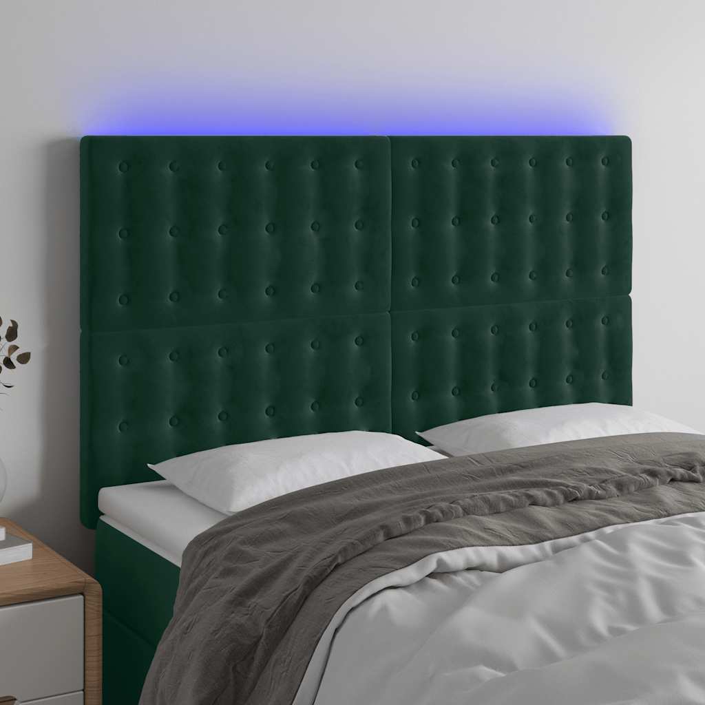 LED uzglavlje tamnozeleno 144x5x118/128 cm baršunasto
