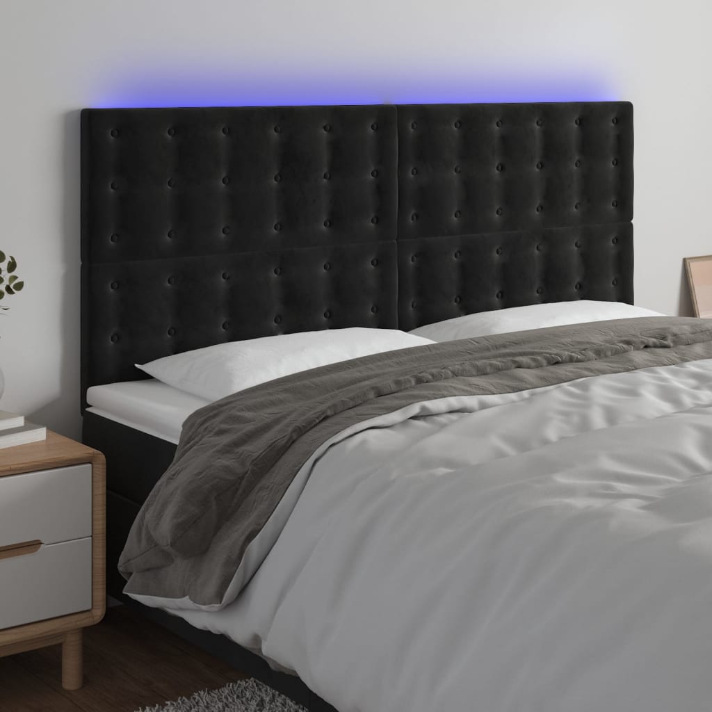 LED uzglavlje crno 160x5x118/128 cm baršunasto