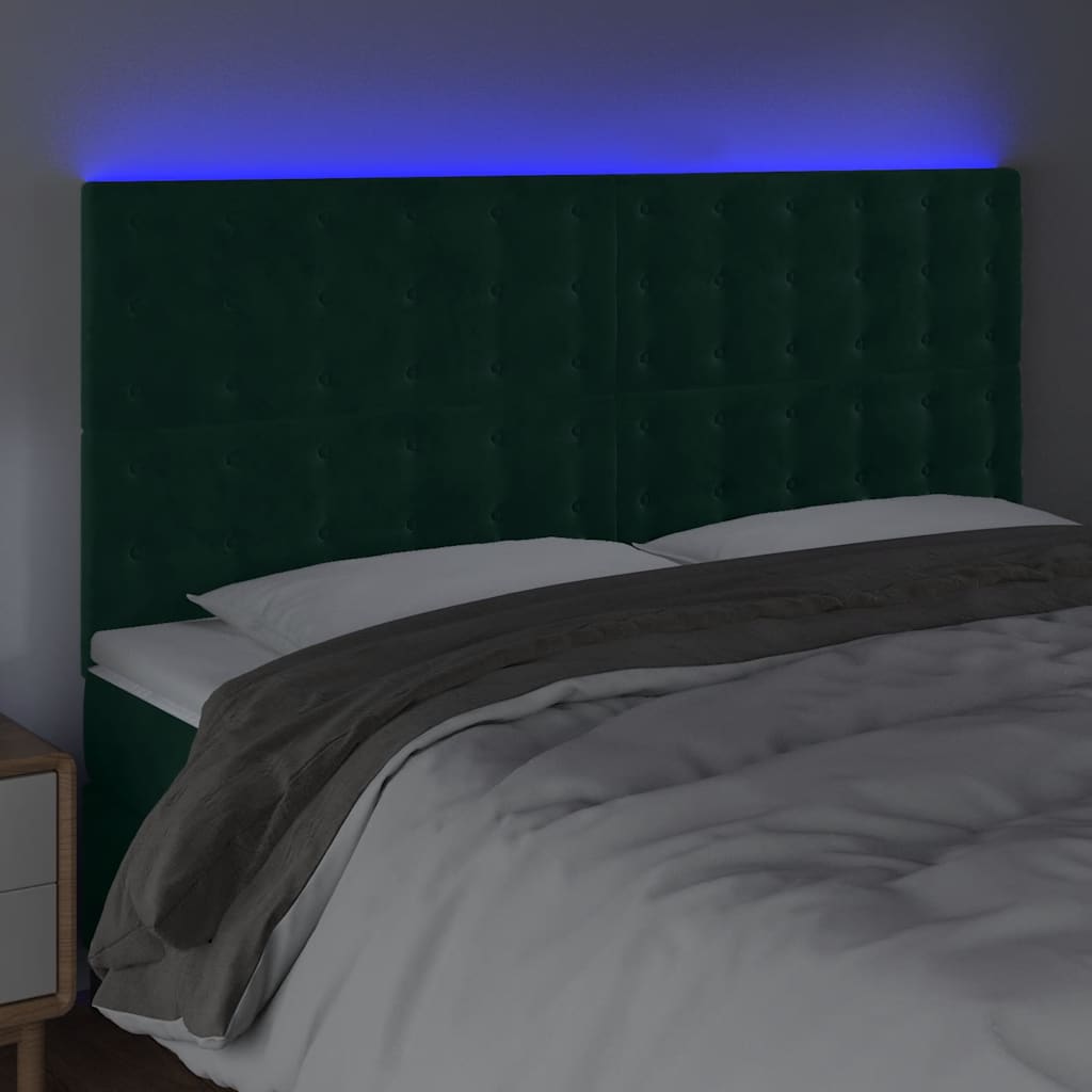 LED uzglavlje tamnozeleno 160x5x118/128 cm baršunasto